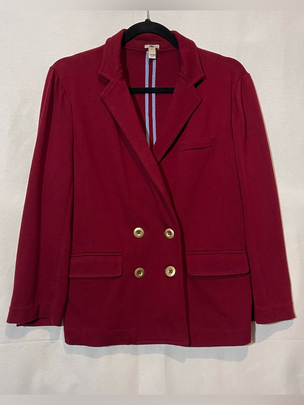 J. Crew Double-Breasted Burgundy Blazer with Gold Buttons